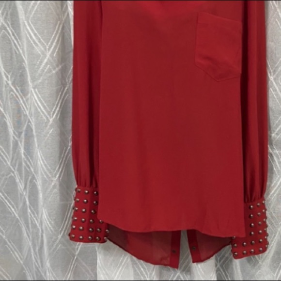 Blouse shirt tunic tee top t red fashion studs buttons high low - Picture 7 of 8